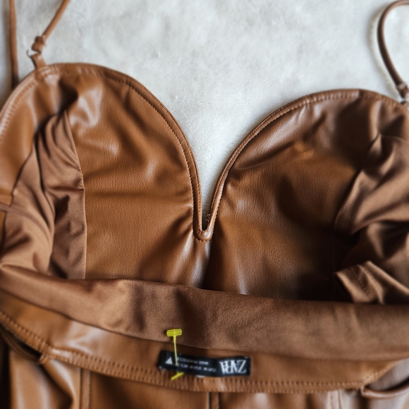 Zara Brown Faux Leather Dress - Picture 6 of 7